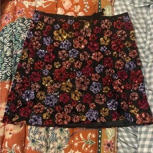 Anthropologie Le Suprebe Sequin Floral Mini Skirt - Flowers
